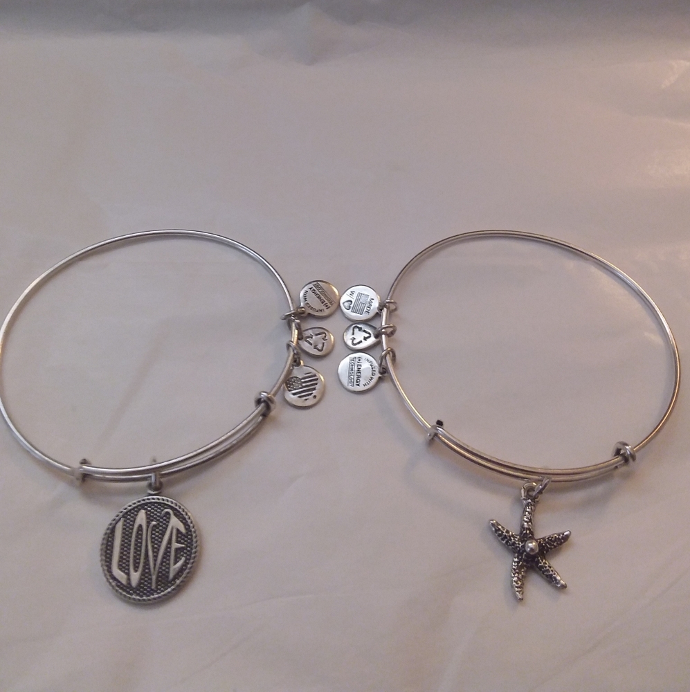 Set of 2 Alex & Ani Charm Bracelets with Star Fish and Love Charm